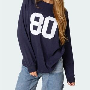 Edikted Dark Blue Number Print Long Sleeve Tee
